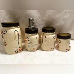 Rustic Farmhouse Mason Ball Kerr Jar 4 Pc Bathroom Set Ivory Chalk Paint